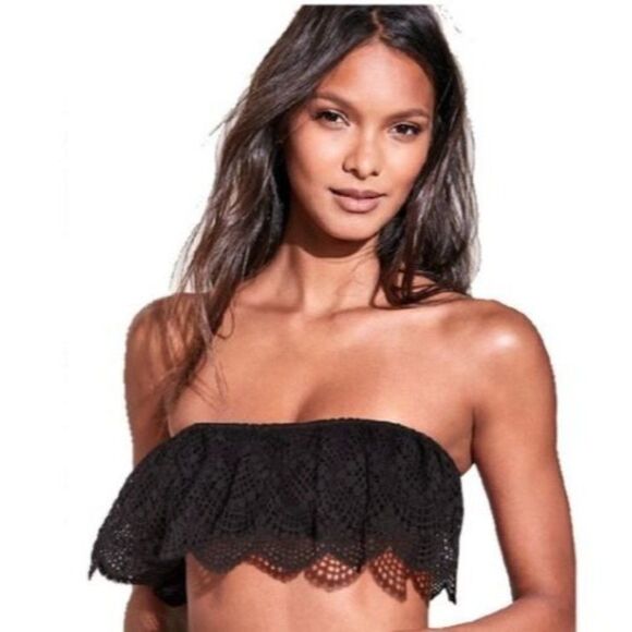 Victoria's Secret Womens Top Black S Lace Bandeau Flounce Bralette - Picture 4 of 4